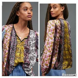 Anthropologie Daniel Rainn Corinne Prasent Blouse Womens 8 Multicolor Artsy Boho